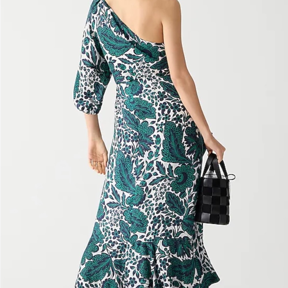NWT Collection one-shoulder ruffle-hem dress in emerald floral size 2 zipper. - Picture 4 of 4
